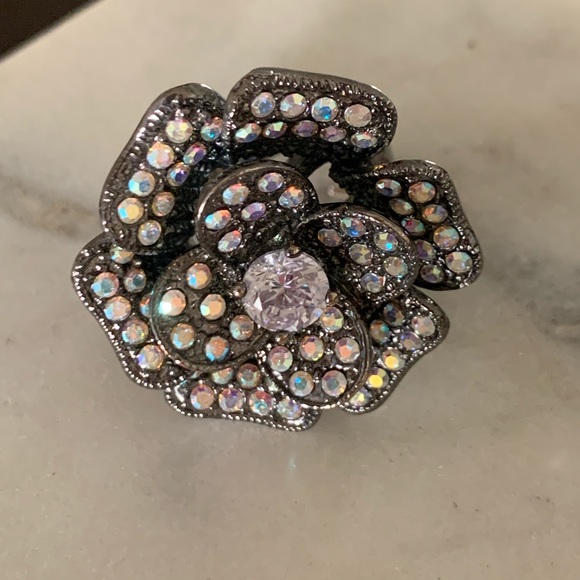 Jewelry - Vintage Cocktail Ring with Rhinestones Gunmetal